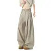 Pantalones Largos Casuales de Pierna Ancha, Color Sólido, Plisado Doble, Estilo Americano, Holgados, de Marca Nueva, de Alta Gama, Versátiles, para Hombre