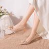 Zapatos de Boda, Vestido de Novia Principal, Zapatos de Cristal Xiuhe para Brindis, Zapatos de Novia, Tacones de Aguja Dorados para Compromiso para Mujeres