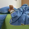 Juego de cuatro piezas estilo minimalista japonés Clase A con funda nórdica de cordón, sábana bajera, funda de cama para dormitorio estudiantil, juego de tres piezas, funda nórdica individual