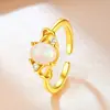 Anillo abierto de ópalo artificial bañado en oro de 18 quilates, lujo de alta gama, no se decolora, joyería de comercio exterior