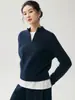Cardigã de tricô de cashmere com gola alta dupla de fio duplo e zíper duplo para mulheres, casaco suéter solto com trança moda outono e inverno