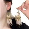 Aretes Largos de Pluma Estilo Bohemio Gancho de Oreja Viaje a Yunnan Retro Personalizados Hechos a Mano con Borla de Hoja Aretes para Fotografía de Viajes