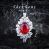 Conjunto de joyas de hemoglobina de paloma con cubierta de industria pesada de temperamento europeo y americano, colgante de diamante rojo, collar, pendientes, anillo, Caibao para mujer