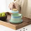 Nuevo Juego de Taza y Platillo de Café de Gres Estilo Chino con Degradado, Taza de Agua de Cerámica para el Hogar con Tapa, Taza, Souvenir de Alta Gama