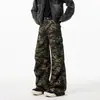 Pantalones de camuflaje de peso pesado para hombre, nuevo estilo de primavera, marca trendy americana, hiphop, plisados, holgados, de pierna ancha, ligeramente acampanados, pantalones de trabajo