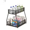 Estante de Almacenamiento para Fregadero de Cocina, Gabinete con Cesta Extraíble, Estante Multifuncional para el Hogar, Platos, Condimentos, Estante Extraíble de Capas