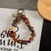 Llavero Cuadrado con Cuentas de Amor y Leopardo, Cadena para Bolso, Colgante DIY para Teléfono Móvil, Cadena Colgante Universal