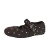 Zapatos Mary Jane de lunares estilo coreano, colección otoño 2026, punta fina, zapatos planos elegantes con plataforma interior y correas cruzadas, bailarinas