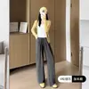 9905 Pantalones Anchos con Cordón Retro para Mujer Otoño Invierno Holgados Adelgazantes Casuales Cintura Alta Caída Estilo Perezoso Pierna Recta Largos