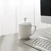 Taza de porcelana de hueso blanca pura, adecuada para uso doméstico, con tapa para beber agua, y también para té en la oficina; taza de cerámica con asa y tapa