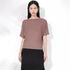 Top Casual Simple de Color Sólido Versátil de Manga Murciélago con Pliegues para Mujer Miyake 2026 Nuevo