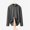 Nueva Camiseta Base de Terciopelo Alemán de Cuello Medio para Otoño e Invierno 2025 para Mujer, Camiseta de Manga Larga Gruesa Ajustada, Top Interior Sencillo
