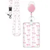 Porta-credencial retráctil ovalado rosa con moño rosa, cordón para insignia de fábrica UV, porta-tarjeta de campus en stock