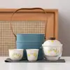 Conjunto de Chá de Viagem Estilo Chinês Cinza Herbal, Portátil e Armazenável, Um Bule Duas Xícaras, Preparo Rápido de Chá, Presente com Logo Personalizável