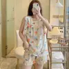 Pijama Familiar de Algodón y Seda para Mujer, Camisola sin Mangas de Rayón, Fresca y Cómoda, Adecuada para Usar en Casa y al Aire Libre, Conjunto de Verano