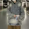 Sudadera de mezclilla con capucha estilo americano, calle alta, retro, para hombre, lavada, vieja, de alta gama, chaqueta de trabajo de primavera, chaqueta