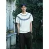 Camiseta de Verão Masculina de Tricô Fairisland Estilo Americano Vintage Cleanfit Manga Curta Top de Ombro de Alta Qualidade