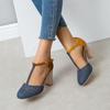 Zapatos de tacón alto talla grande moda europea y americana T-shoes huecos correa de hebilla tacón grueso zapatos de mujer combinación de colores sandalias de corte bajo moda al por mayor