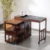 Gabinete de Té Giratorio Móvil Mesa de Té Mesa de Té para el Hogar Balcón de Apartamento Pequeño Mesa de Café Mesa Integrada con Tetera Eléctrica Juego de Mesa y Sillas