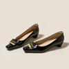 Zapatos de Moda de Tacón Alto Pequeño Estilo Nuevo de Primavera para Mujer, Tacones Gruesos de Piel Suave, Suelas Suaves Cómodas, Zapatos de Salón Elegantes de Boca Baja