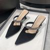 Sandalias de Tacón Alto de Una Correa para Mujer, Nuevo Estilo de Moda Verano 2026, Punta Fina con Pedrería, Tacón Delgado, Diseño de Media Chinela, Adecuadas para Uso en Exteriores