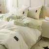 Juego de Ropa de Cama de Cuatro Piezas 100% Algodón Puro Estilo Japonés, Juego de Tres Piezas para Dormitorio de Estudiante de Algodón Lavado, 4 Sábanas de Algodón de Fibra Larga, Estilo de Lujo Ligero