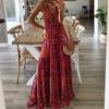 Vestido Europeu e Americano 2023 Novo Vestido Longo de Alça Estilo Boêmio Cintura Alta Decote V Estampado Floral para Mulheres