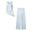 Popular conjunto de top y pantalón, ropa de mujer elegante y a la moda estilo europeo y americano, transfronterizo, dobladillo asimétrico, tela de seda, sin mangas, AliExpress
