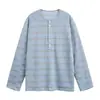 Camisa base casual de manga larga a rayas retro trendy estilo japonés Rumeng para hombres y mujeres, otoño, holgada, con botones, transpirable