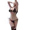 Lencería Sexy Moonman, Sujetador Sexy de Encaje de Tres Puntos, Diseño Abierto, Panties que No se Quitan, Conjunto de Pijama de Tentación Transparente