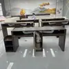 Estación de Trabajo para Uñas Comercial Lacada de Madera de Nogal para Salón de Uñas con Múltiples Asientos y Aspiradora