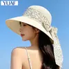 Chapéu de Sol de Aba Larga Floral para Mulheres, Chapéu de Sol de Verão para Férias na Praia e Litoral, Chapéu de Palha com Proteção UV