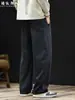 Calça Casual Reta Malha Pesada 320g para Homem Primavera Outono Marca Tendência Solta Tamanho Grande Patchwork Calça Longa Preta