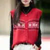 Colete Tricô Jacquard Fair Isle Retrô para Mulheres, Gola Redonda, Colete Suéter de Botão Único, Peça para Camada Outono/Inverno