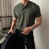 Camiseta Retrô Americana Peso Pesado Manga Curta Camisa Polo Masculina Madura e Estável Punho Justo Fitness Esportes Durão Camiseta Henry