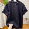 2026 Verano Nuevo Moda Tallas Grandes Versátil Cuello Redondo Bordado Corazón Manga Corta Camiseta Top