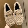 Zapatos peludos para mujer para otoño e invierno Ropa exterior 2021 Nuevos zapatos de algodón de terciopelo Suela plana Versátil Estilo coreano Zapatos sin cordones para mujer