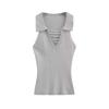 Ins Sexy Amarillo Cuello Polo Chaleco Tejido para Mujer 25 Verano Cut Out Halter Sexy Ajustado Top sin Mangas