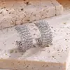 Pendientes de Aro en Forma de C con Banda Ancha y Tachuelas de Zirconia para Mujer, Pendientes de Aro Medio Pesados de Plata Micro-Pavimentados, Pendientes de Fiesta de Lujo Ligero de Gama Alta