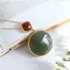 Accesorios para Mujer Collar con Colgante de Jaspe Natural Plata de Ley Hebilla Única Cadena para Clavícula Versátil Distintivo Simple Elegante
