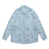 Camisa Floral Azul Ligeramente Transparente, Camisa de Otoño para Hombre Estilo Abstinencia de Alto Sentido, Protector Solar de Seda de Hielo, Chaqueta Fina, Corte Limpio