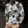 Camisa polo masculina casual com estampa, manga longa, importada, digital, cor bloco Amazon, moda masculina