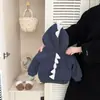 Sudadera con Capucha de Terciopelo Linda para Niños Otoño e Invierno Unisex Bebé Dibujos Animados Dinosaurio Parte Superior Engrosada Chaqueta Cálida