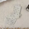 Meias femininas de algodão na altura da panturrilha com bordas franzidas e renda floral, versáteis para primavera e outono, sem costura, estilo coreano, respiráveis e absorventes de suor
