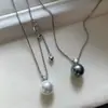 Cadena de Suéter Larga con Colgante de Perla Gris Princesa Diana para Mujer, Collar Accesorio de Otoño e Invierno, Cadena de Cuello Accesorio de Nicho de Lujo de Alta Gama