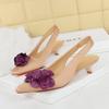 5129-H57 Zapatos Franceses de Gama Alta con Flores, Punta Fina y Tacón Medio para Mujer, de Seda y Satín con Tiras Traseras Abiertas, Zapatos para Mujer que No Cansan los Pies