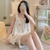 Nuevo Estilo de Verano de Pijama de Tirantes para Mujer, Dulce, Holgado y Lindo Estilo Princesa Shorts, Conjunto de Ropa para el Hogar Que Se Puede Usar Afuera para Mujeres