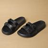 Sapatos Femininos de Verão Novos, Chinelos Femininos de Sola Reta da Moda com Botão Duplo, Chinelos Antiderrapantes para Uso Externo, Processamento e Personalização de Sandálias