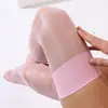 Meias Finas de Cano Alto Brilhantes e Sedosas com Punhos Largos Canelados, Estilo Fino, Ponta Transparente, Acima do Joelho, Meias Finas Sexys Peroladas para Palco