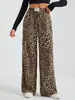 Pantalones Casuales Rectos Estampado de Leopardo Europeos y Americanos de Amazon Transfronterizos 2024 Nuevos de Cintura Alta Sueltos de Pierna Ancha Largos